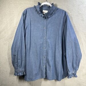 J.Crew Classic-fit Ruffleneck Chambray Shirt Women's Size 22 Blue